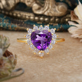 3CT Heart Cut Garnet Amethyst Ring Halo Promise Ring